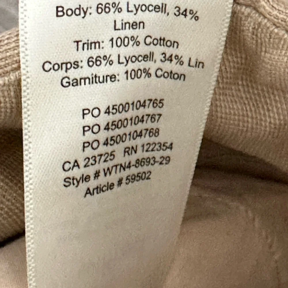 Wilfred Brax Jumpsuit Beige Size 8 Linen Blend Wide Legs Wrap Front Tie Waist